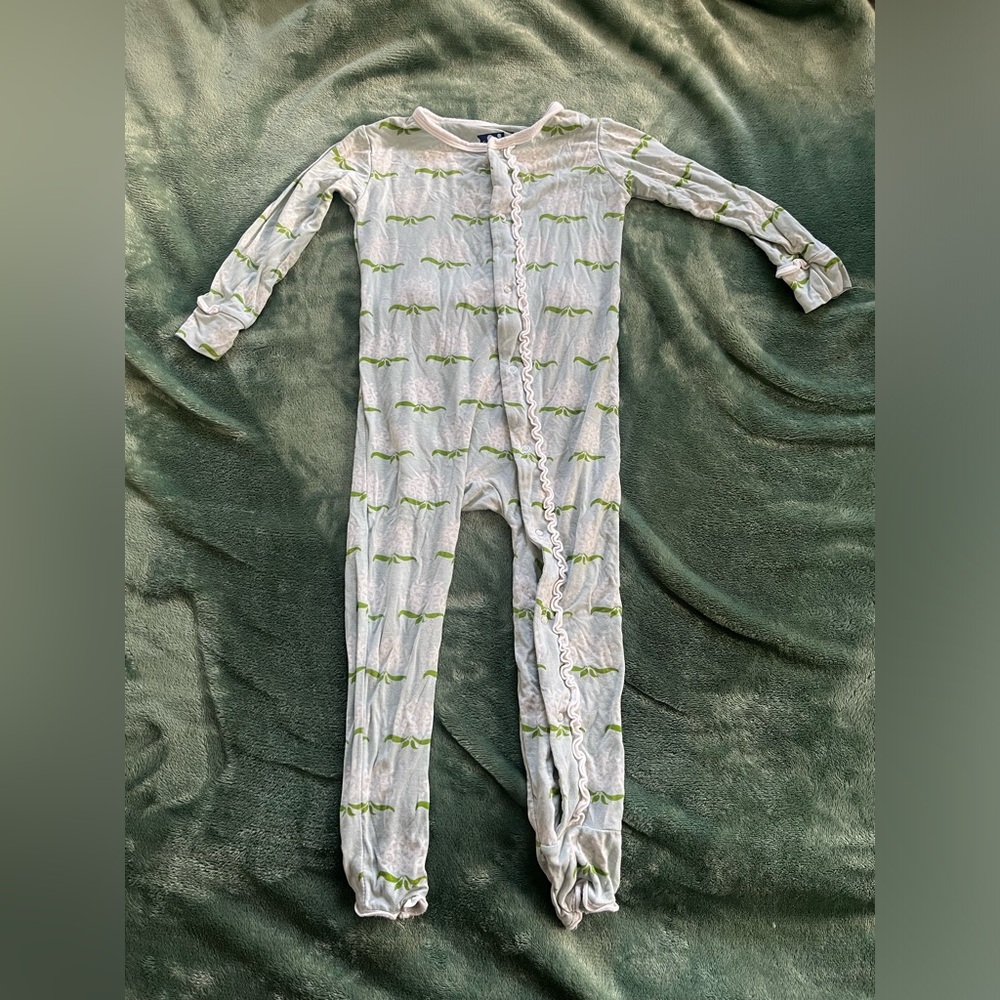 Kickee Pants Green Floral Print Footie